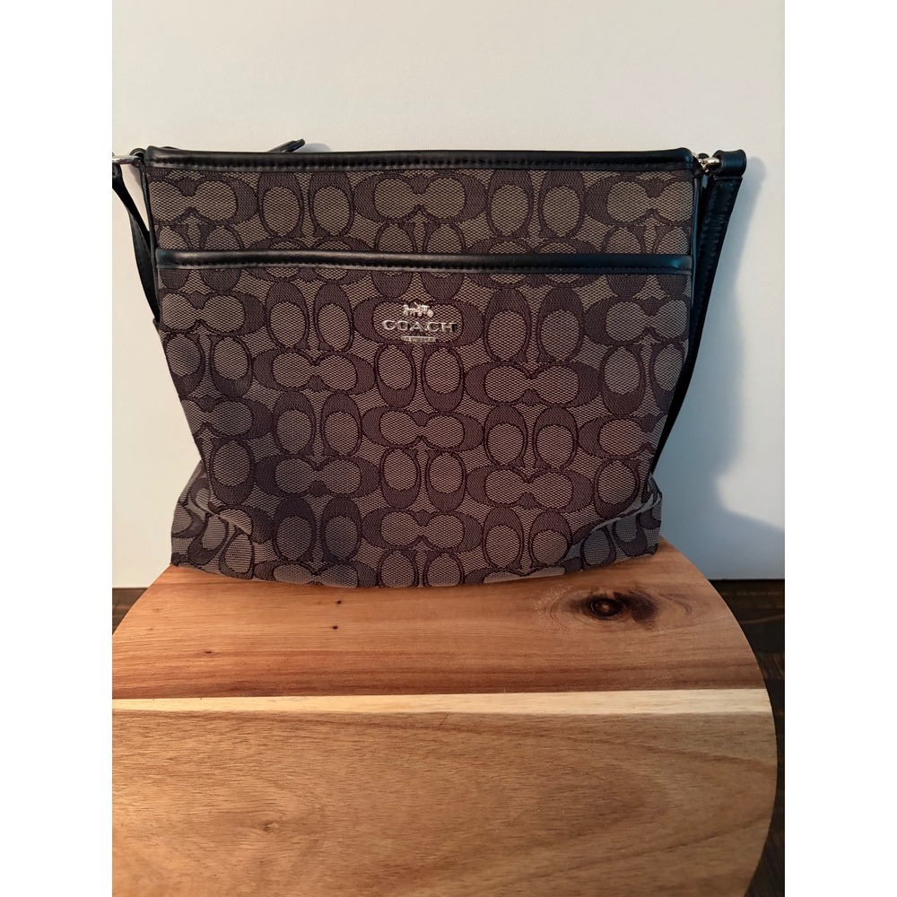 Coach Signature File Crossbody Bag Black Grey Jacquard Canvas F29960 EUC